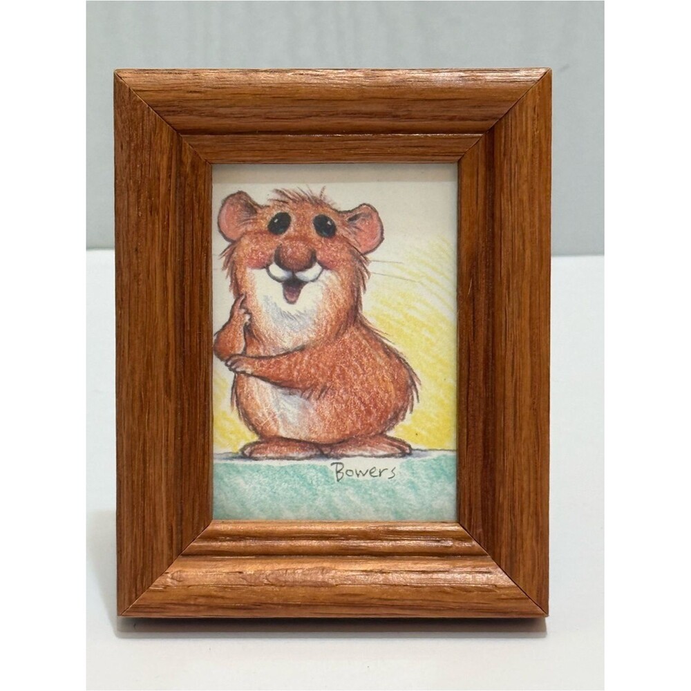 Vintage Framed Tim Bowers Hamster Miniature Art